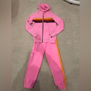 Aviator Nation Pink Kids Sweatshirt and Pants Set with Stripes, Size 8